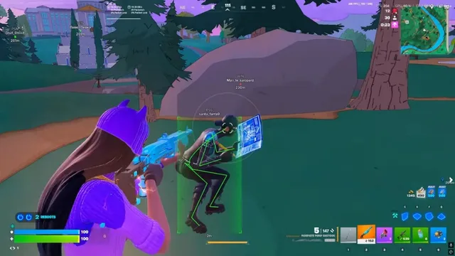 Fortnite bone ESP on enemy player outdoors